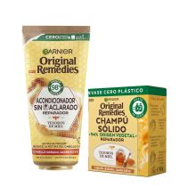 Garnier – Leave-in-Conditioner-Packung + festes Shampoo von Honey Treasures. Original Remedies – Geschädigtes, sprödes Haar